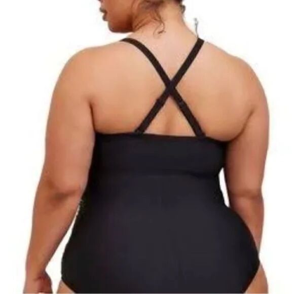 Torrid Slim Fix Black Wireless Lattice Front One Piece Swimsuit 6X 30 - Picture 6 of 13